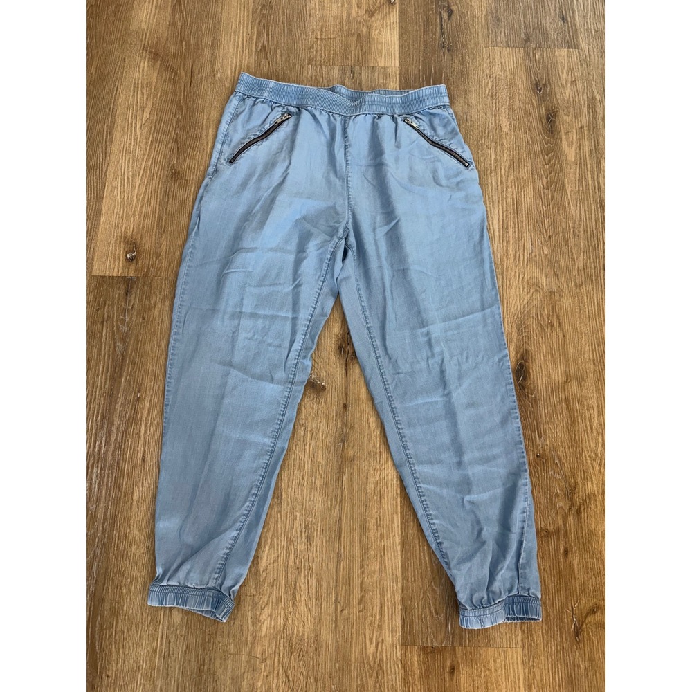Mossimo Jogger Pants Womens M Light Blue Lyocell Chambray Elastic Waist Zipper